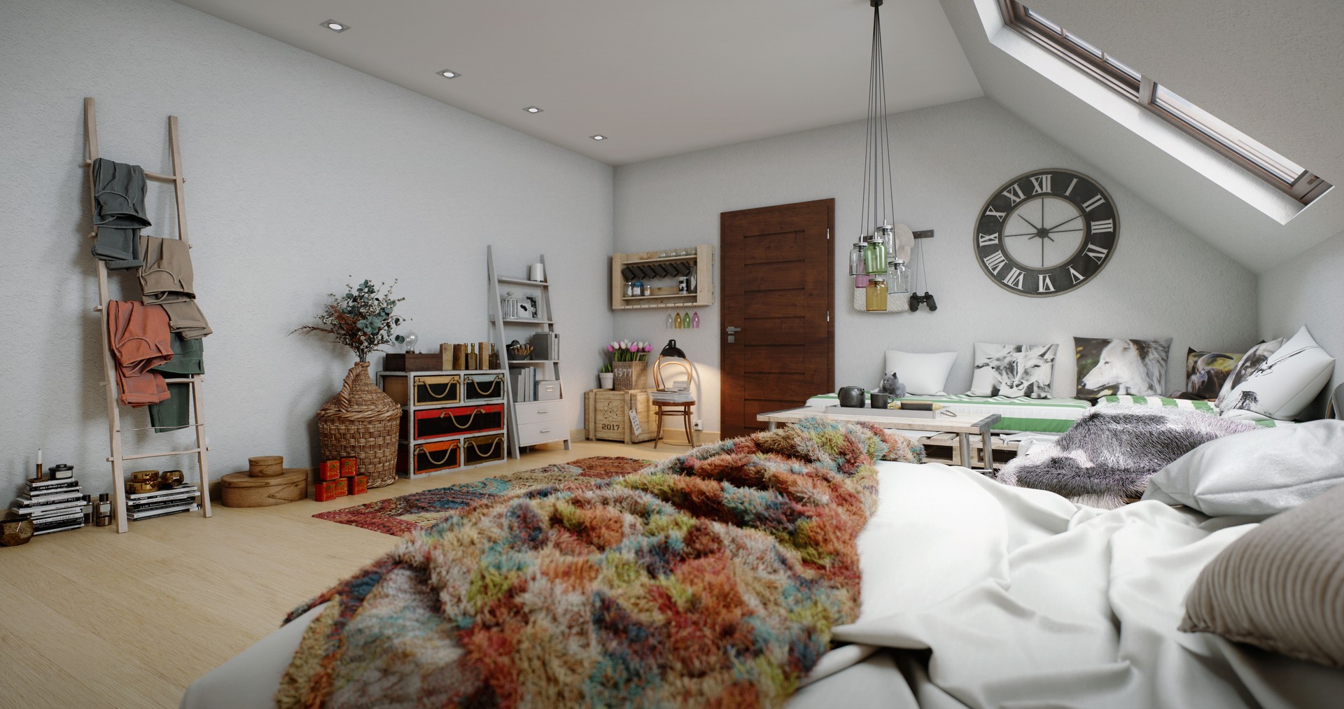 Cozy Attic Bedroom with Bohemian-Inspired Décor